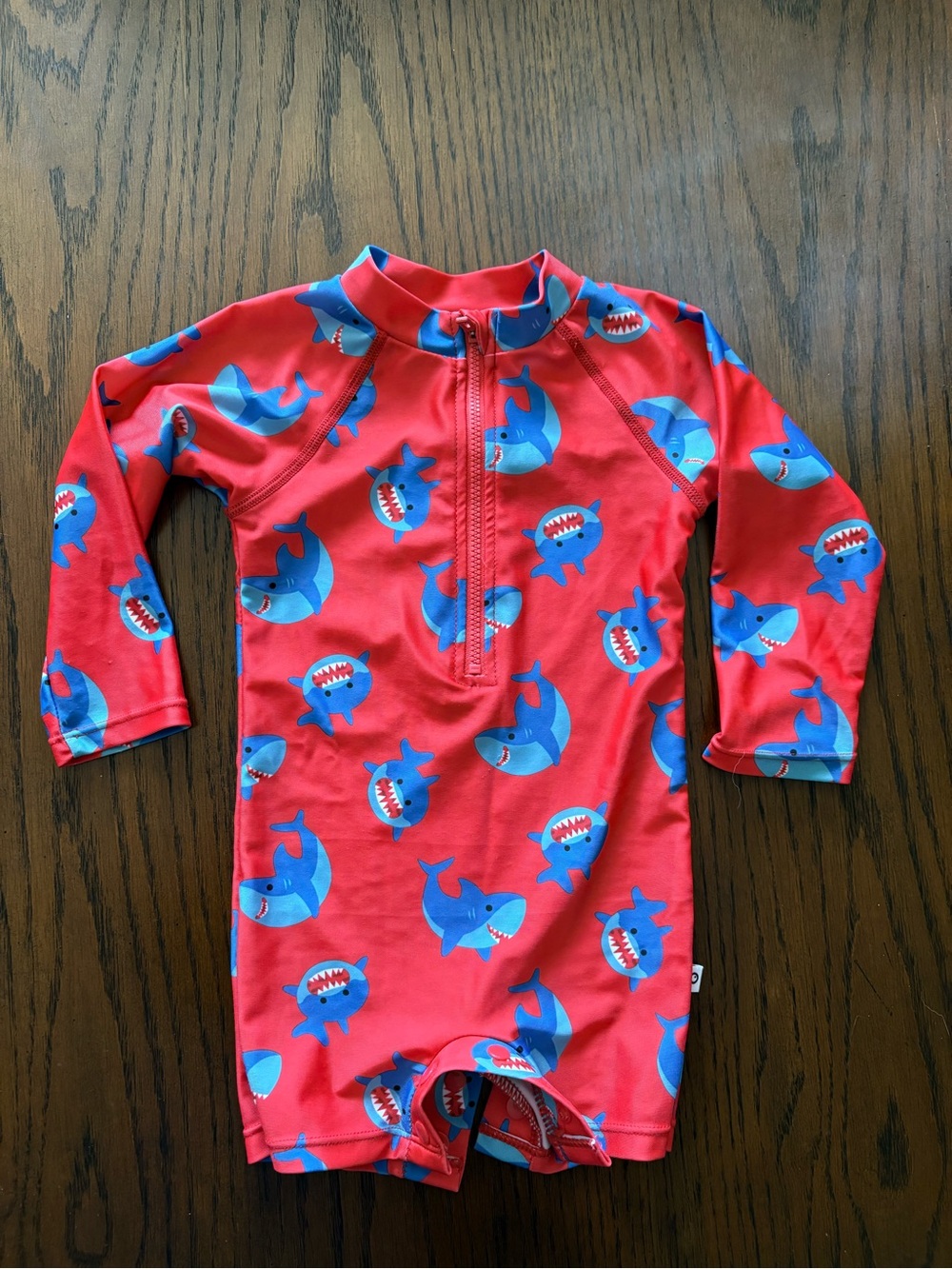 Red Shark Print Kids Long-Sleeve Swim Rashguard